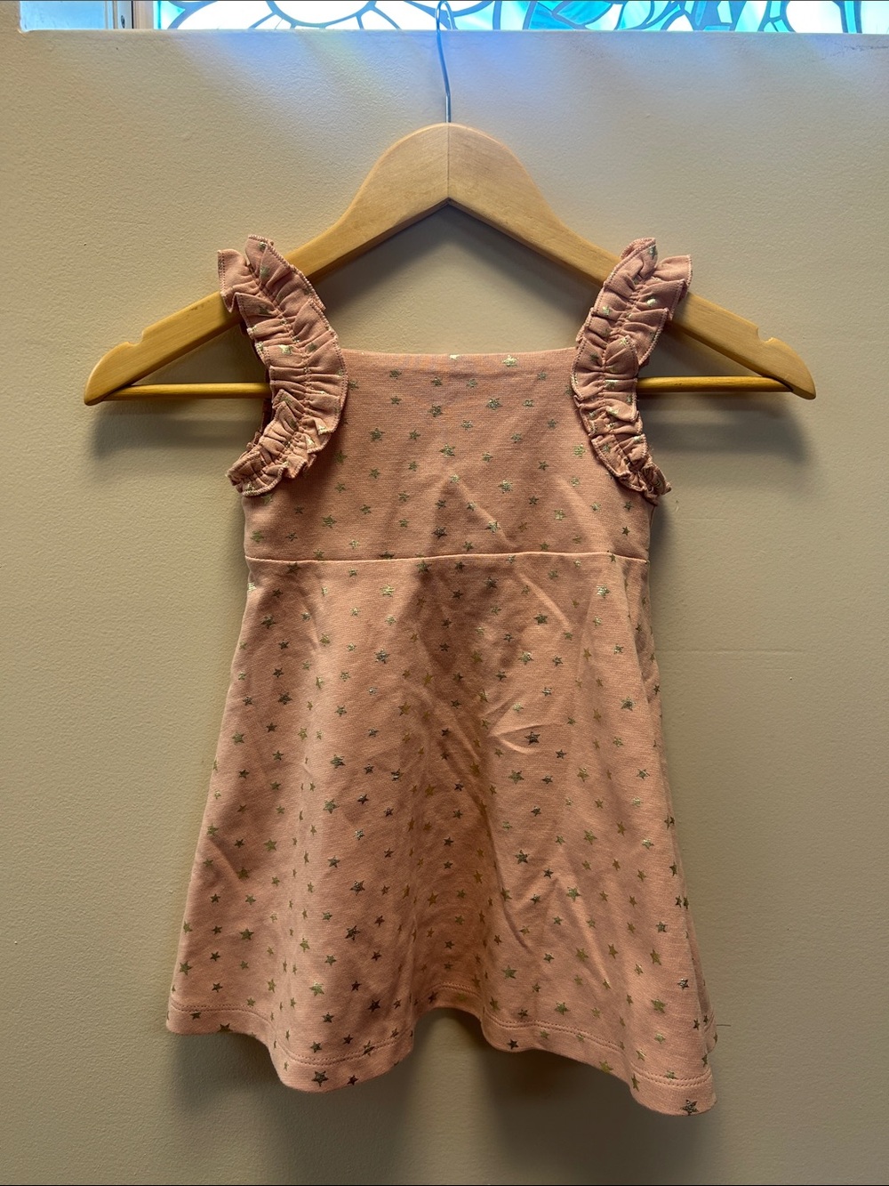 3T Ruffle Strap Button Back Pink Star Print Dress